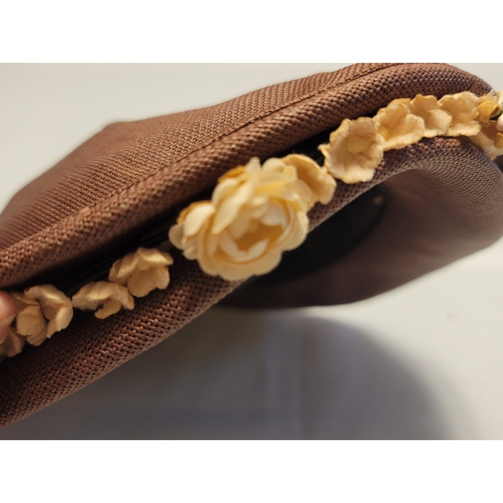 Vintage Brown Floral Pillbox Hat Womens 1950s 1960s Cream Flowers Size 22